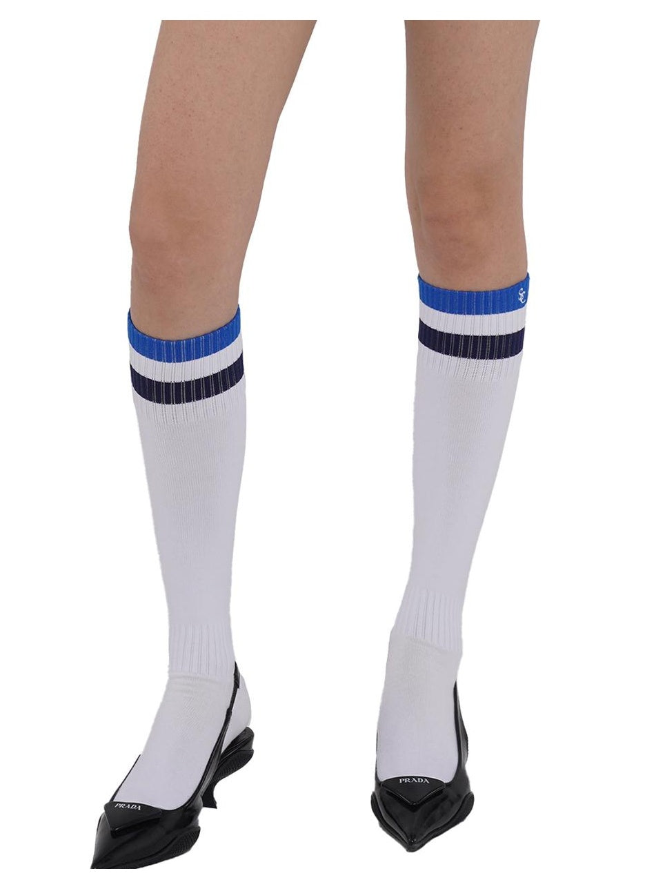 Sporty Embroidered Striped Calf Socks