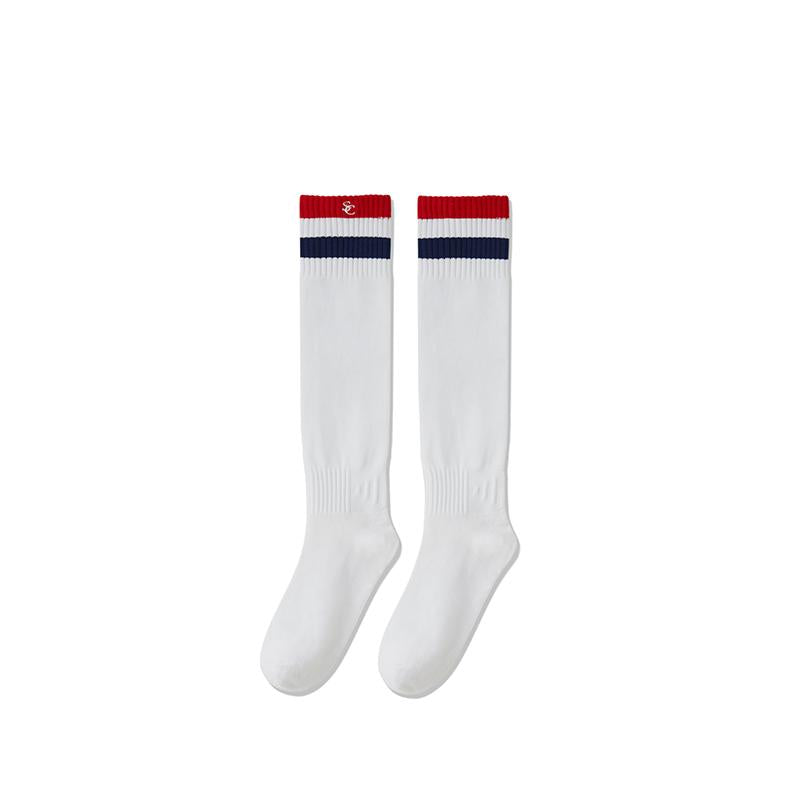 Sporty Embroidered Striped Calf Socks