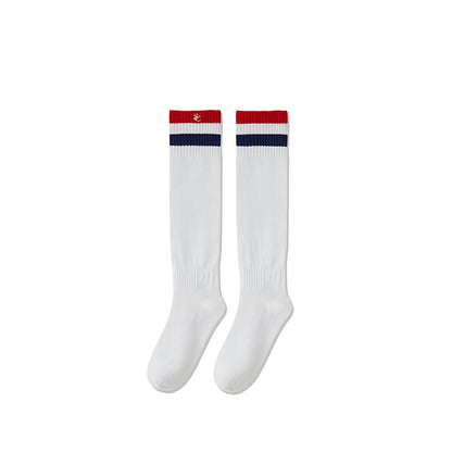 Sporty Embroidered Striped Calf Socks