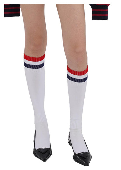 Sporty Embroidered Striped Calf Socks