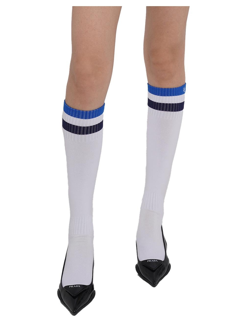 Sporty Embroidered Striped Calf Socks