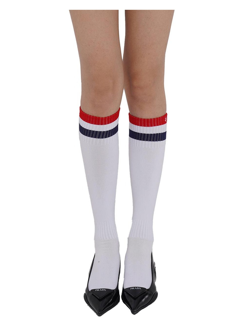 Sporty Embroidered Striped Calf Socks