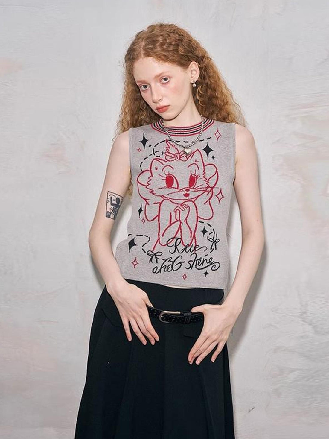 DIDDI MODA Spotted Dog Knit Vest And Tee Set