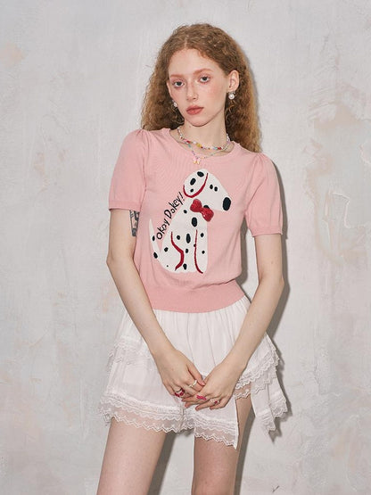 DIDDI MODA Spotted Dog Knit Vest And Tee Set