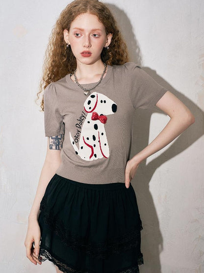 DIDDI MODA Spotted Dog Knit Vest And Tee Set