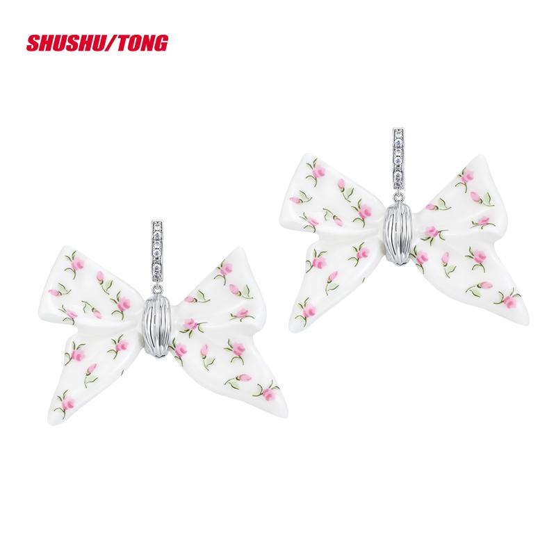 Spring Ceramic Bow Earrings for Women