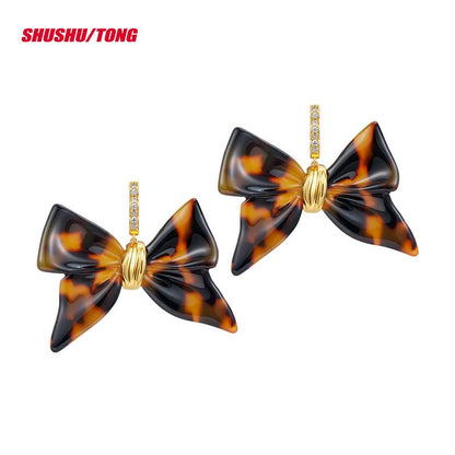 Spring Ceramic Bow Earrings for Women