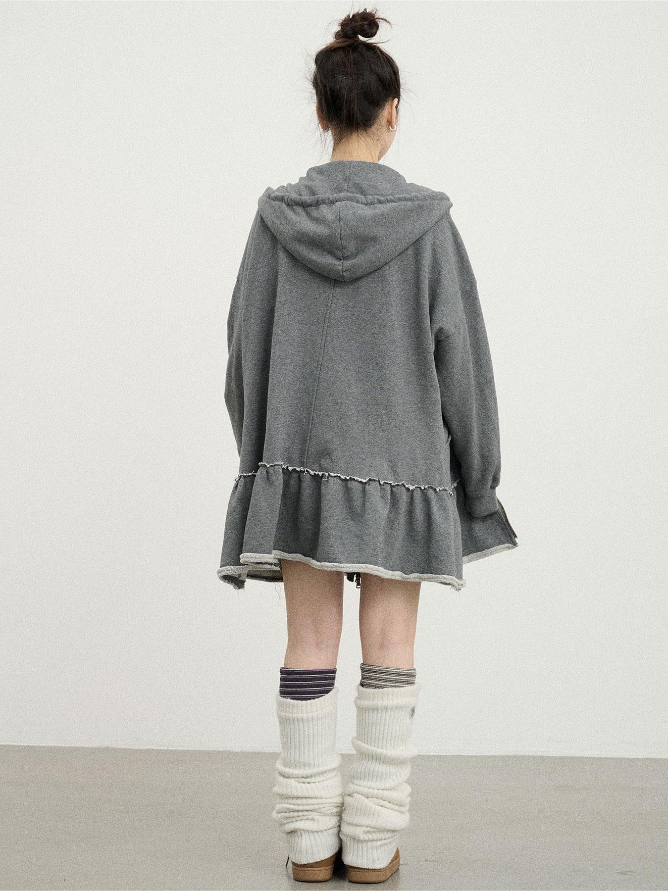 Spring Cocoa Tree Print Zip Up Cardigan Sweatshirt in Gray Black