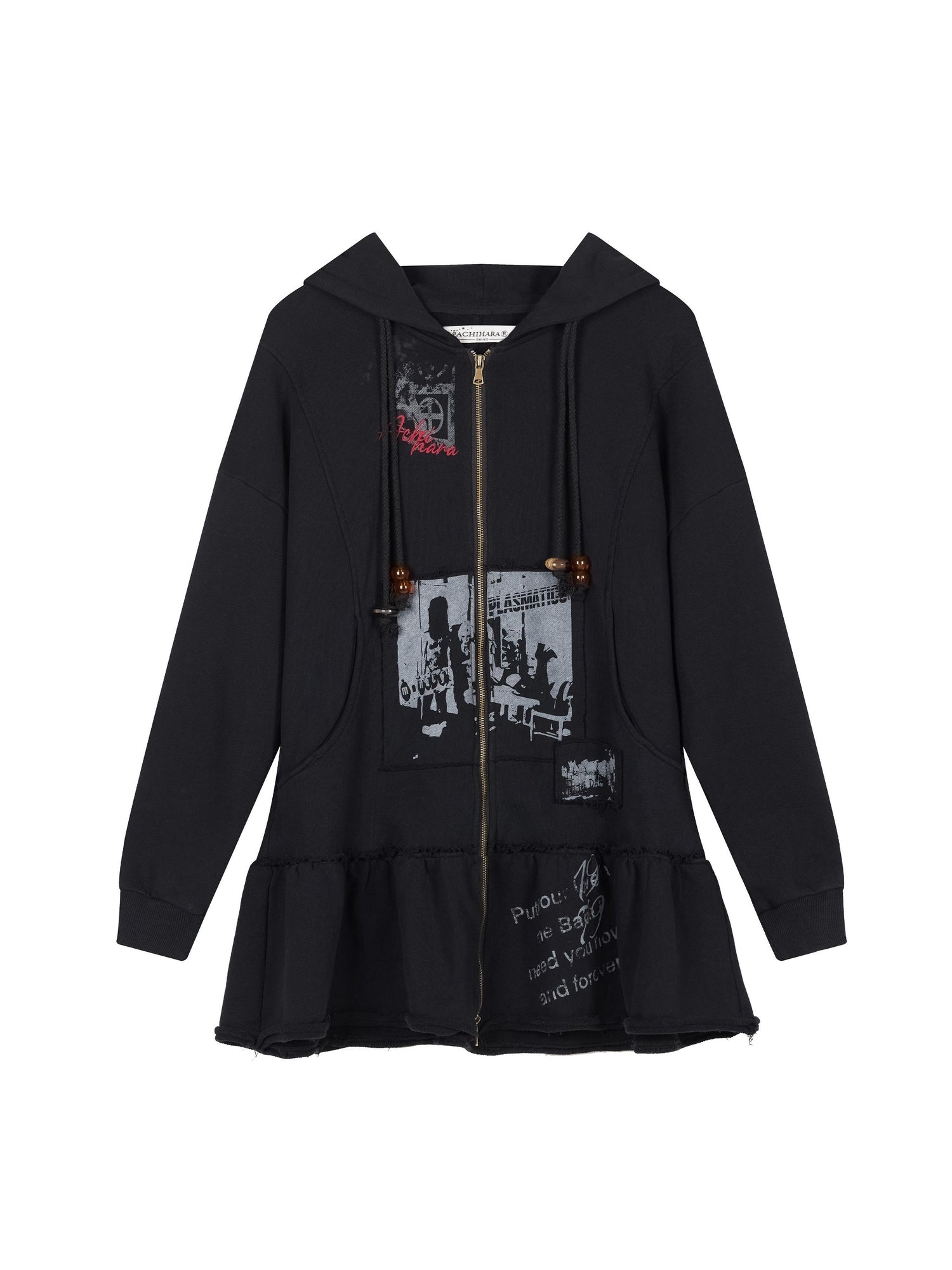 Spring Cocoa Tree Print Zip Up Cardigan Sweatshirt in Gray Black