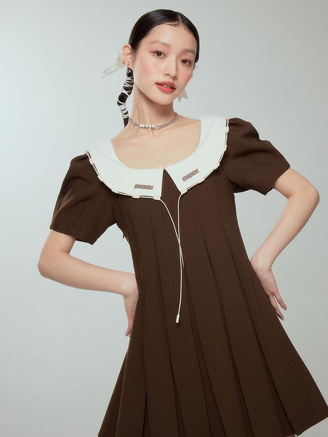 DIDDI MODA Spring College Collar Contrast Dress