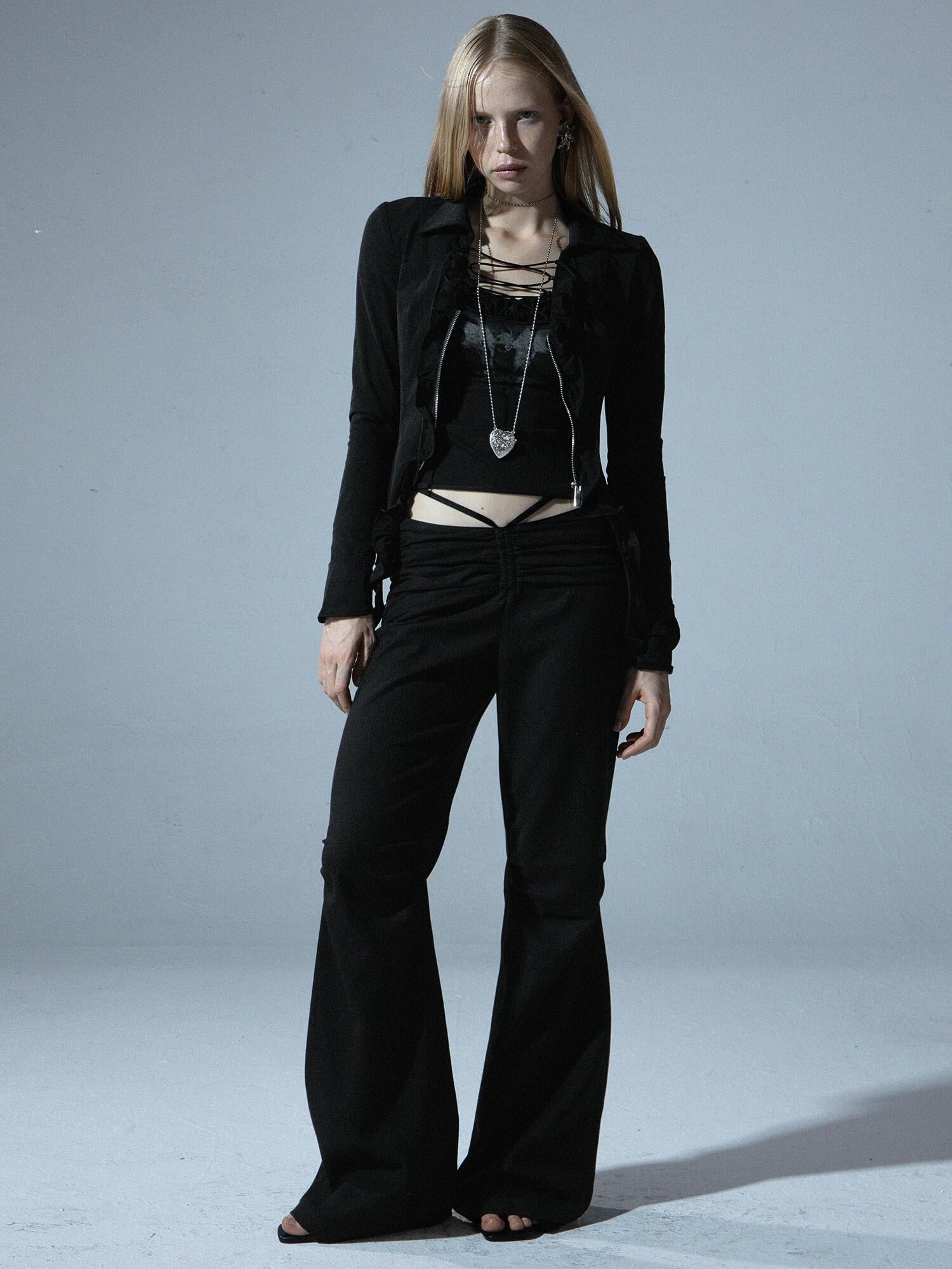 Spring Fall Stretchy Low-Rise Flared Trousers for Women