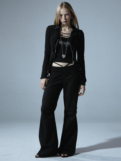Spring Fall Stretchy Low-Rise Flared Trousers for Women
