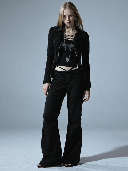 Spring Fall Stretchy Low-Rise Flared Trousers For Women