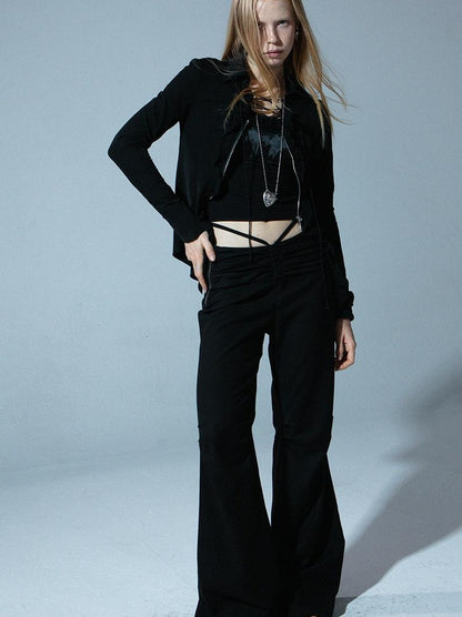 Spring Fall Stretchy Low-Rise Flared Trousers for Women