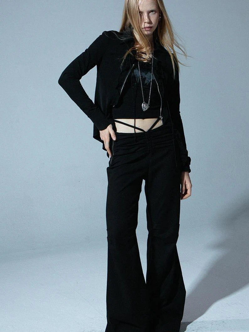 Spring Fall Stretchy Low-Rise Flared Trousers For Women