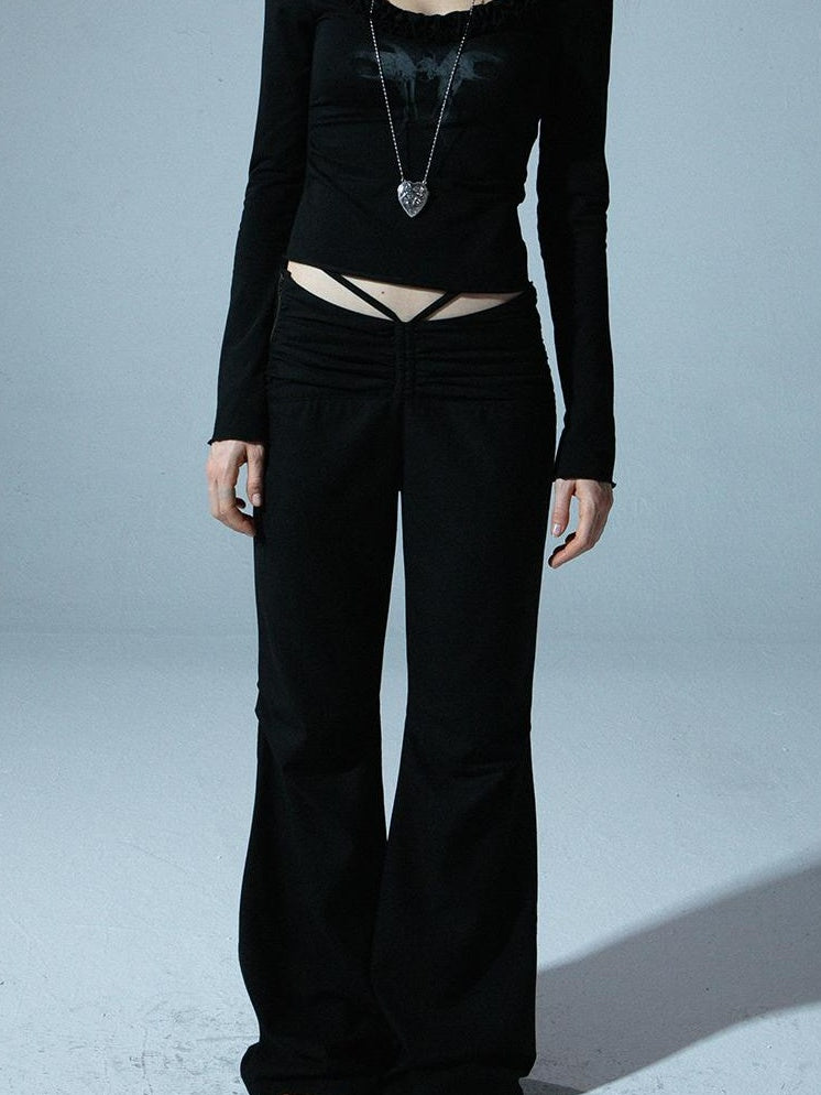 Spring Fall Stretchy Low-Rise Flared Trousers for Women