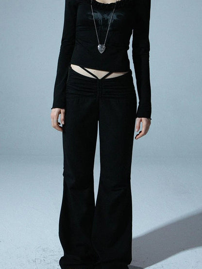 Spring Fall Stretchy Low-Rise Flared Trousers For Women