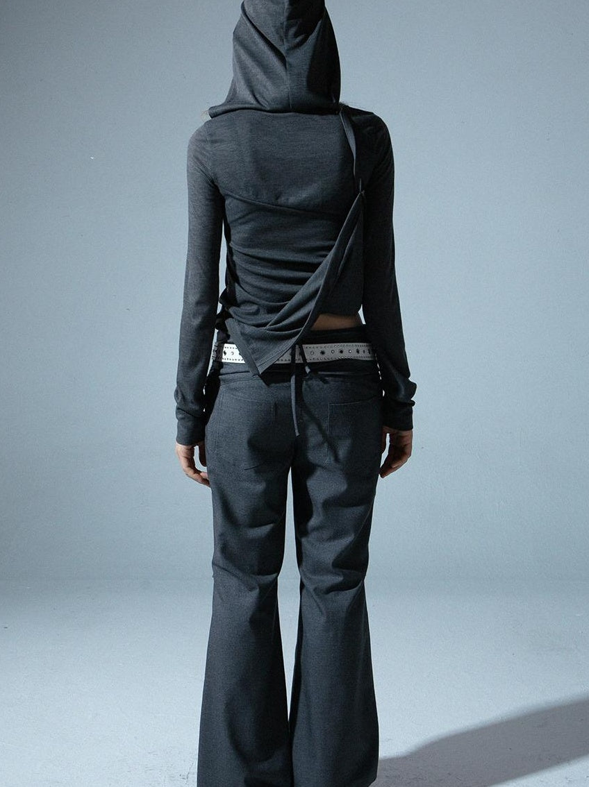 Spring Fall Stretchy Low-Rise Flared Trousers for Women
