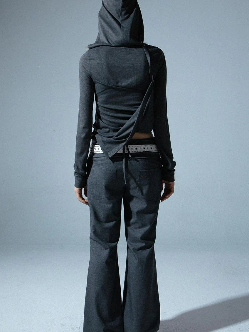 Spring Fall Stretchy Low-Rise Flared Trousers For Women