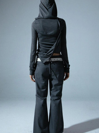 Spring Fall Stretchy Low-Rise Flared Trousers For Women