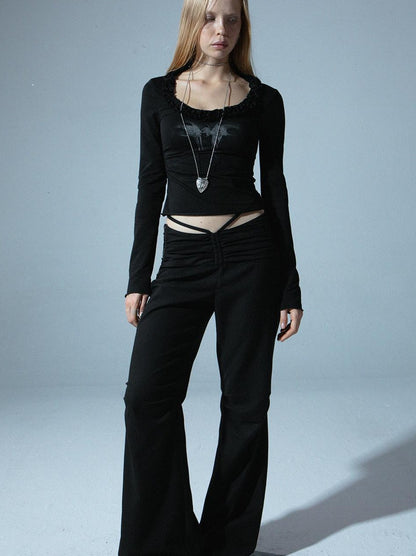 Spring Fall Stretchy Low-Rise Flared Trousers for Women