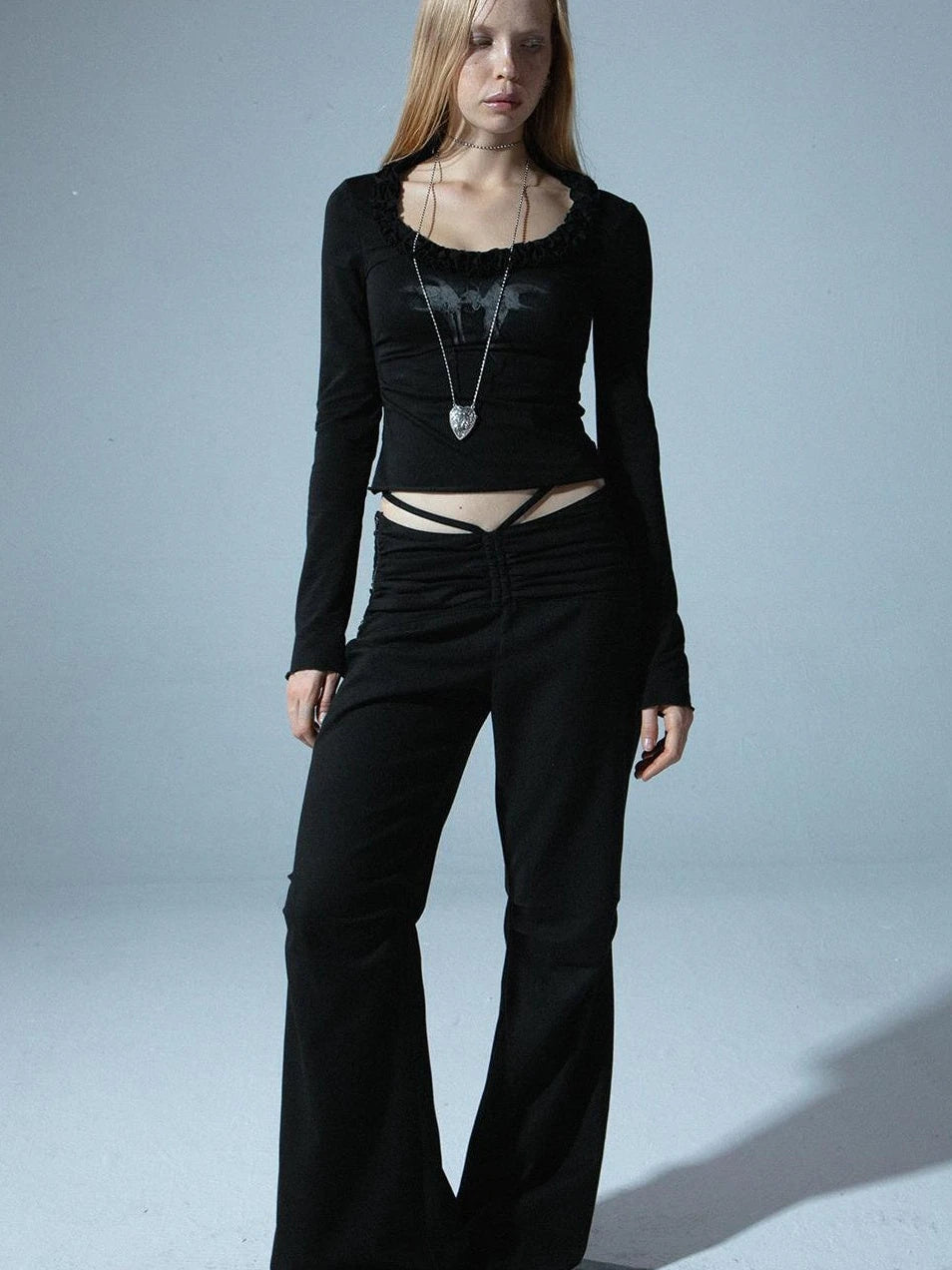 Spring Fall Stretchy Low-Rise Flared Trousers For Women