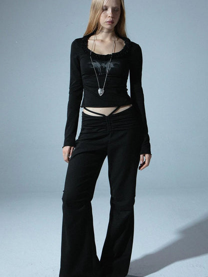 Spring Fall Stretchy Low-Rise Flared Trousers For Women