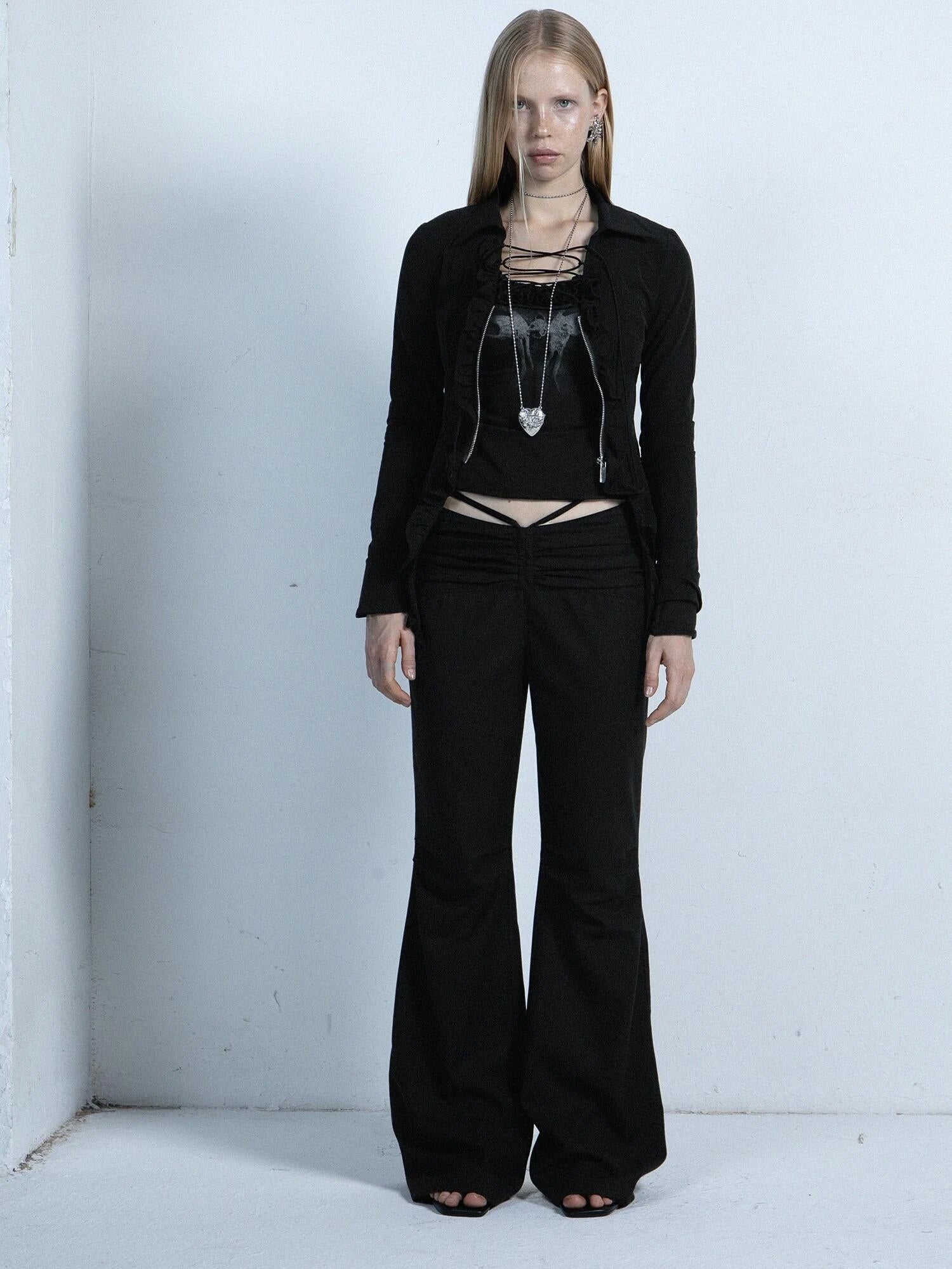 Spring Fall Stretchy Low-Rise Flared Trousers For Women