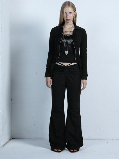 Spring Fall Stretchy Low-Rise Flared Trousers For Women