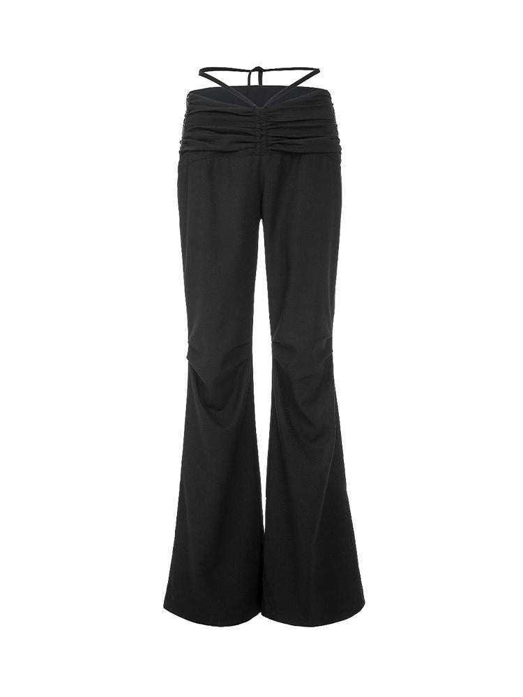 Spring Fall Stretchy Low-Rise Flared Trousers for Women