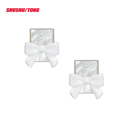 Spring Fashion Ceramic Bow Agate Stud Earrings