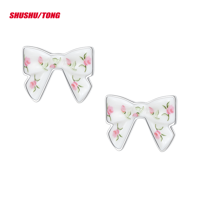 Spring Fashion Elegant Ceramic Bow Earrings