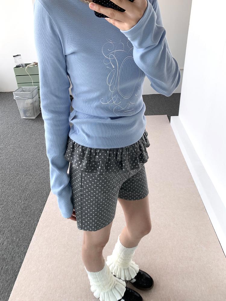 Spring Gray Polka Dot Lace Shorts for Girls