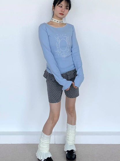 Spring Gray Polka Dot Lace Shorts For Girls