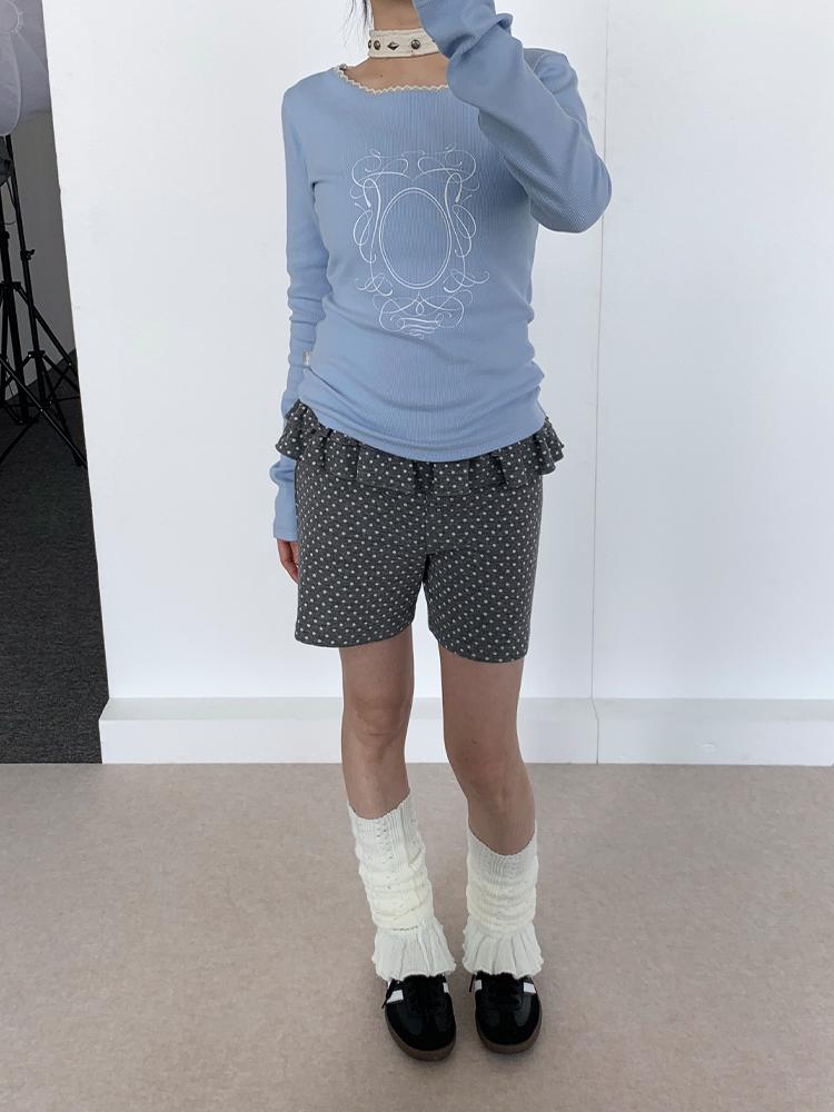 Spring Gray Polka Dot Lace Shorts for Girls