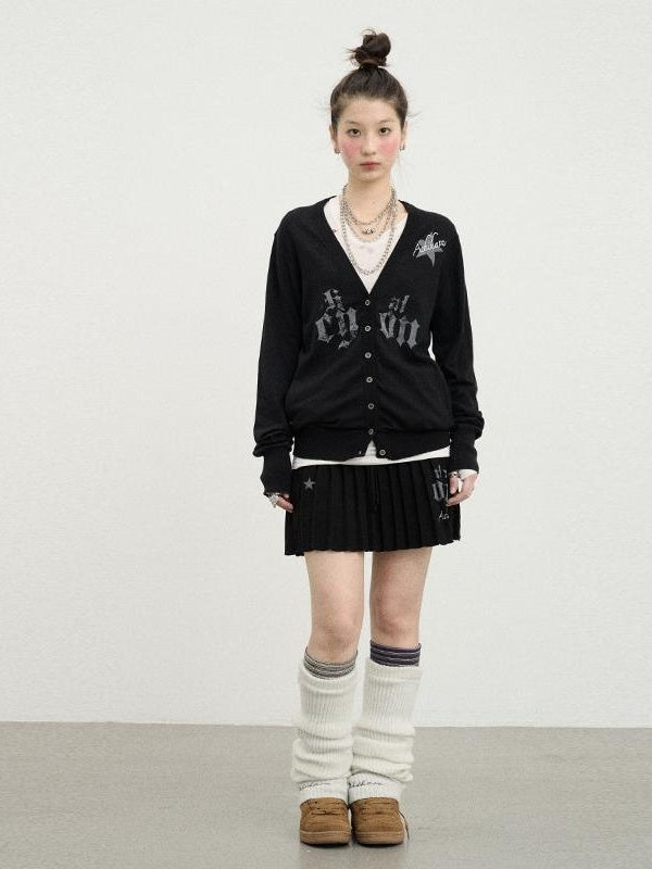 Spring Kissme Embroidered Cardigan Sweater in Gray Yellow Black