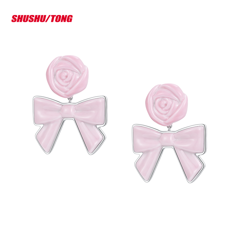 Spring New Fashion Ceramic Rose Bow Earrings