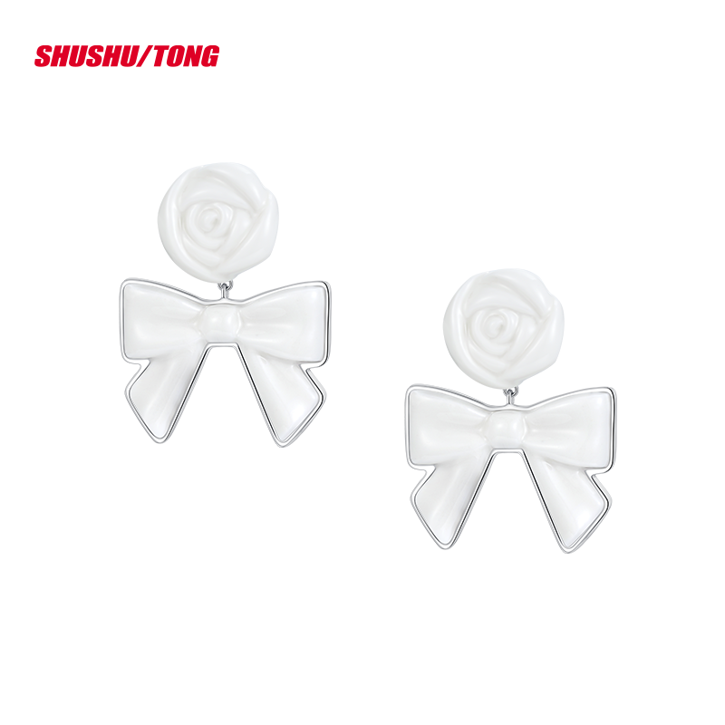 Spring New Fashion Ceramic Rose Bow Earrings