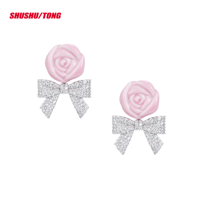 Spring New Fashion Ceramic Rose Bow Earrings