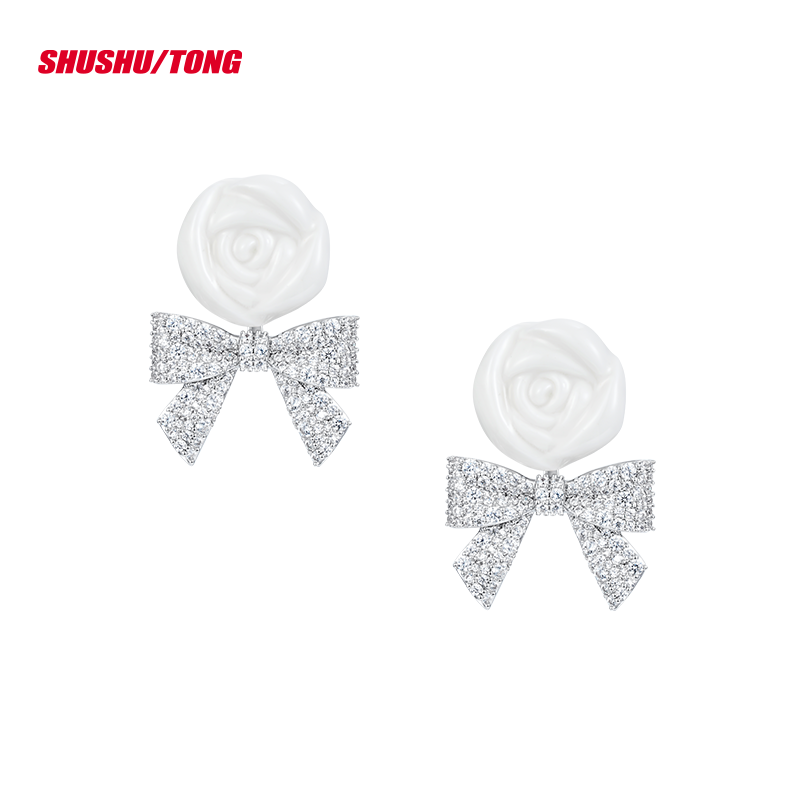 Spring New Fashion Ceramic Rose Bow Earrings