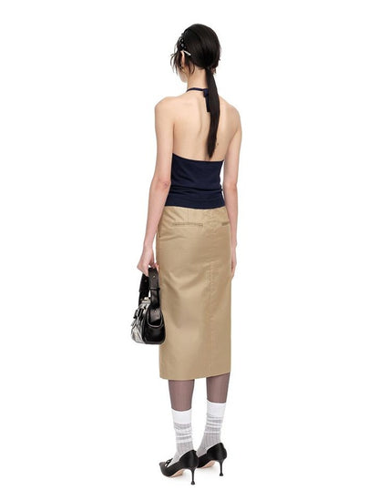 Spring New Fashion Front Slit Straight Skirt