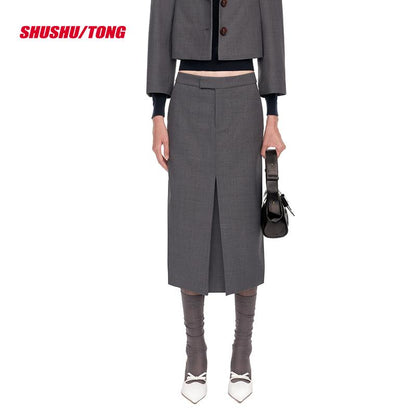 Spring New Fashion Front Slit Straight Skirt