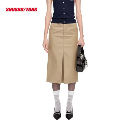 Spring New Fashion Front Slit Straight Skirt