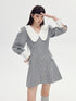 DIDDI MODA Spring Princess Puff Sleeve Pearl Button Flared Dress