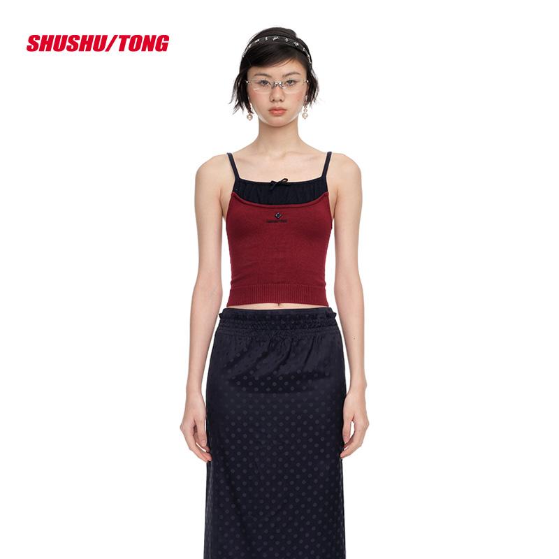 Spring Red Knit Crop Top with Straps