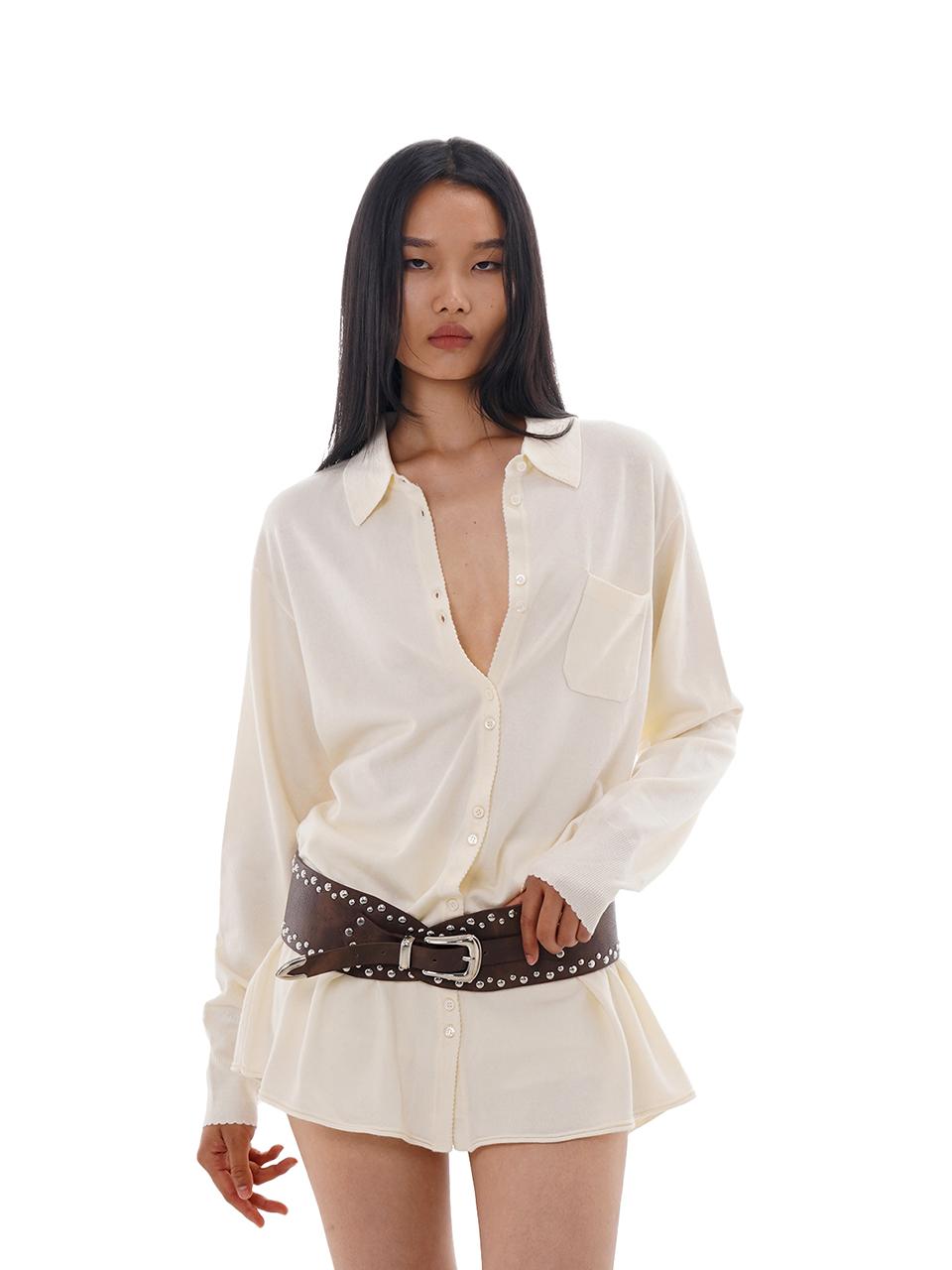 Spring Soft Knit Shirt Dress With Shorts Dresses
