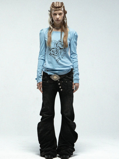Spring Summer Square Neck Ballet T-Shirt With Puff Sleeves