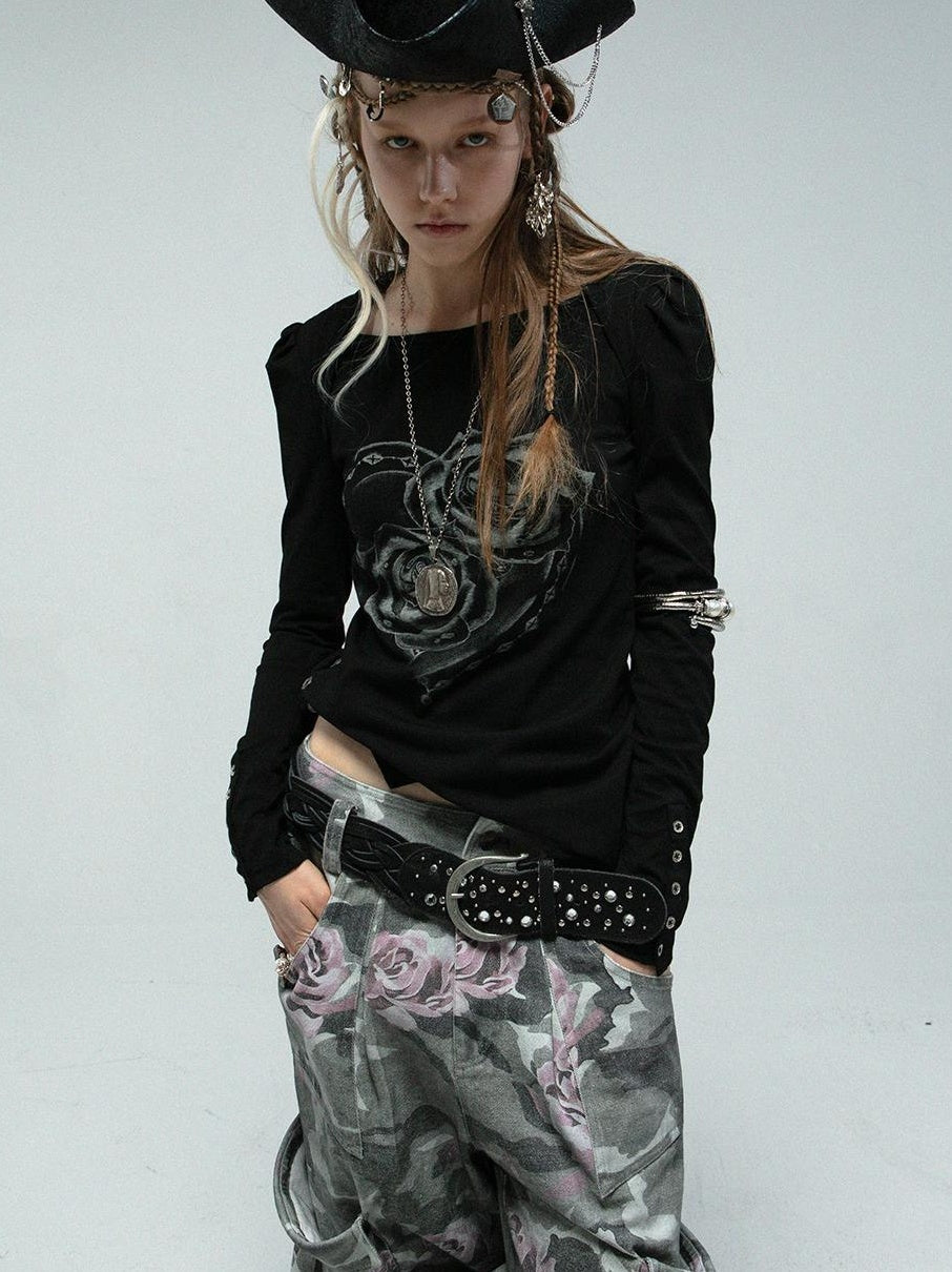 Spring Summer Square Neck Ballet T-shirt with Puff Sleeves