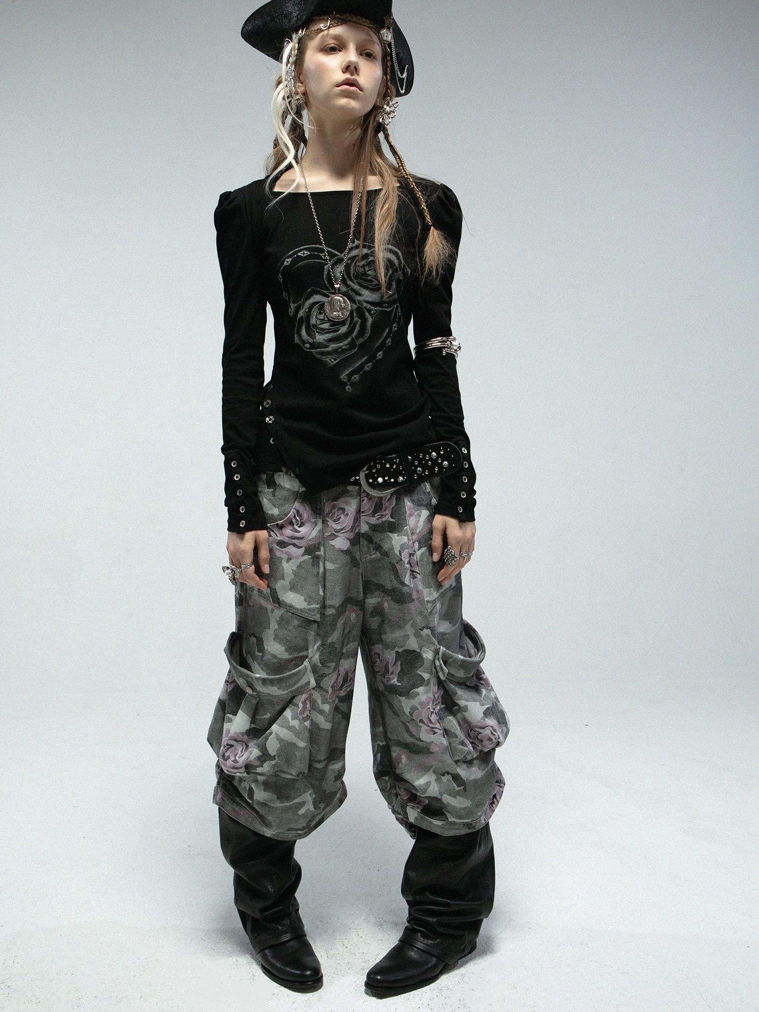 Spring Summer Square Neck Ballet T-shirt with Puff Sleeves