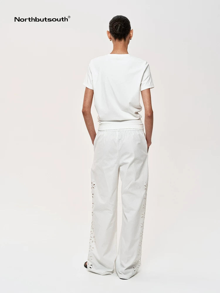Stacked Pleat Hem Round Neck T-shirt
